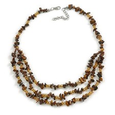 Dark Brown Semiprecious Nugget/Gold Caramel Glass Bead Layered Necklace/50cm