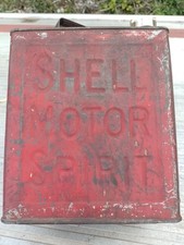 1930's SHELL MOTOR SPIRIT VINTAGE PETROL FUEL CAN TIN Brass Cap Mancave