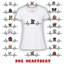 HEARTBEAT DOG, PUPPY LADIES WHITE T-SHIRT, Dog Lovers, Choose your own breed H-Q
