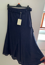 NEW Nicole Farhi UK 10 Navy Blue Patterned Maxi Flare Skirt  Belt