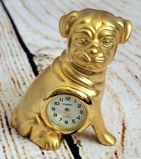 Stylus Vintage 2000s Miniture Gold Coloured Bull Dog Clock