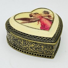 Vintage Brass Past Times Tudor Renaissance Trinket Box Metal & Enamel Angel 3.5”