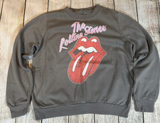 Rolling Stones Lips Sweater Womens Size Medium Grey Fleece Sweatshirt Jumper Top