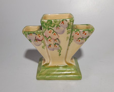 Vintage Miniature Myott Art Deco Fan / Pyramid Vase, Hand Painted Flowers