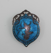 VTG Siam Sterling Niello Royal Blue Goddess Heart Pin Brooch 