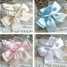 8x Satin Ribbon Pre-tied Double Bows. Blush Pink Blue White Ivory, 80mm Wide 