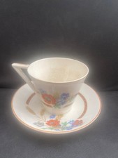 Rare Vintage Wedgewood 1930s Art Deco Tea Cup and Saucer Poppy/Cornflower