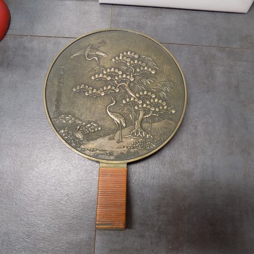 Japanese bronze mirror - japanese, crane