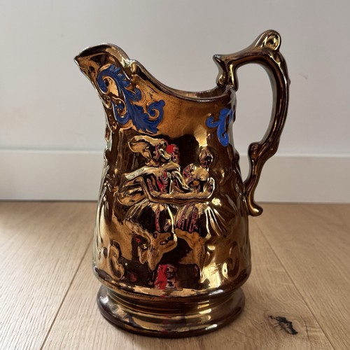 Antique copper lustreware jug - copper,