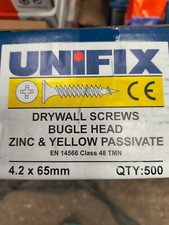 Unifix Drywall Plasterboard Screws 4.2x65mm Yellow box of 500