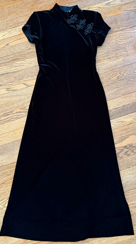Black velvet qipao cheongsam - velvet,