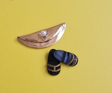 Vintage Sindy Doll 1963 Dream Date Black & Gold Kitten Heel Shoes Clutch Bag MiE