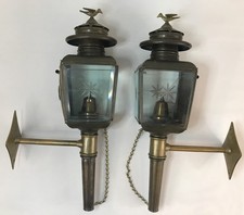 ANTIQUE PAIR BRASS and GLASS