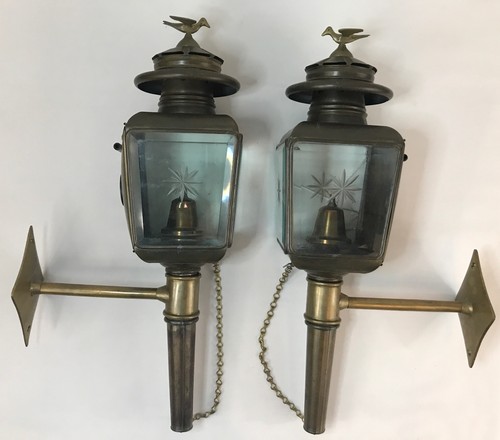Antique pair brass - and, glass