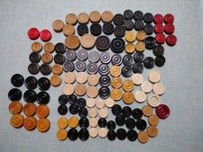 Vintage Wooden Draughts Backgammon (127 Playing Pieces) Mixed Sizes Large Bundle