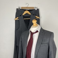 T.M.Lewin 3 Piece Suit Men's Grey 36R Jacket 32W 32L Trousers Waistcoat Skinny
