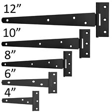 2 BLACK TEE HINGES Small-Large Outdoor Stable Door Gate Shed Metal T Hinge Pair