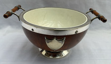 Antique English Oak & plated Trophy Bowl - ceramic liner- John Grinsell C 1879