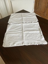 A Pair Of Vintage White Pillowcases With Handmade Lace Edging & White Embroidery