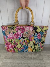 Bueno Floral Beaded Handbag Multicoloured Hibiscus Bamboo Handle