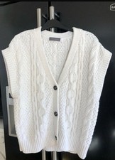 Mint Velvet Cream Chunky Knit Button Front Cotton Blend Knitted Waistcoat Size M