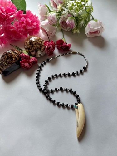 Hand carved necklace natural - carved,