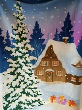 Christmas Winter Scene Fleece Throw Blanket 50x64 Snow Cabin Holiday Decor