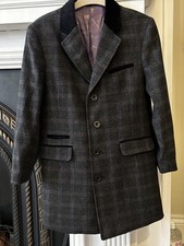 Ted Baker Boys Grey Blue With Black Velvet Trim Crombie Coat