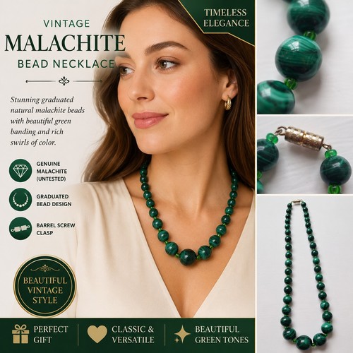 Vintage natural malachite bead - vintage,