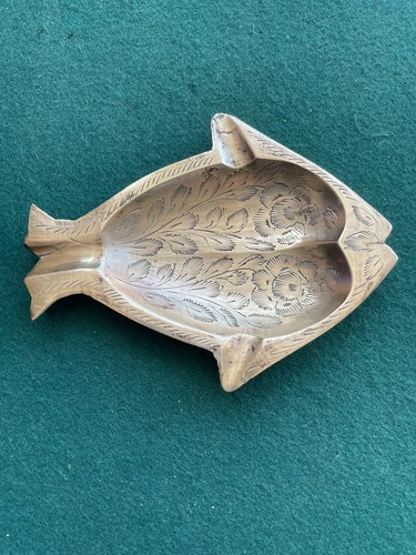 Antique brass fish ashtray - antique,