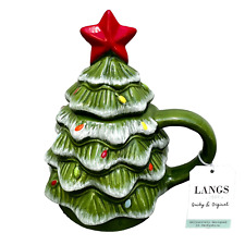 Langs Ceramic Novelty Christmas Tree Teapot with Red Star Lid Festive Design NEW