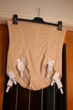 NUDE STRETCH SATIN NYLON HIGH WAIST PANTY GIRDLE 6 SUSPENDER, 35-37" W
