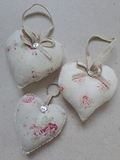 Set 3 Peony and Sage Hearts Posies, Sweet Peas & Roses Linen Fabric Door Hangers