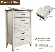 Chest of Dresser Wooden Vintage Dresser 5 Drawers Tall Dresser Storage Organizer