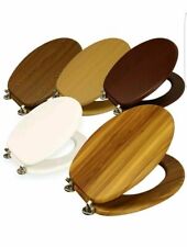 NEW 18" WOODEN UNIVERSAL BATHROOM WC TOILET SEAT EASY FIT WITH FITTINGS WOOD UK 