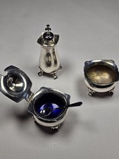 3 Piece Vintage Crueat Condiment Set With One Blue Glass Liner