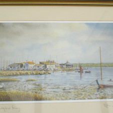 Framed Robin Davidson Signed Print Mudeford Quay Harbour Seaside Wall Art