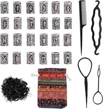Fogawa 24pcs Viking Beard Beads For Men Braiding Beads Vikings Runes Beads Norse