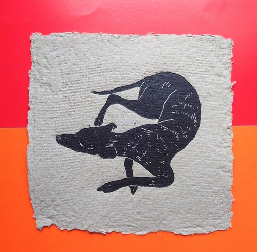 Greyhound dog original linocut - dog,