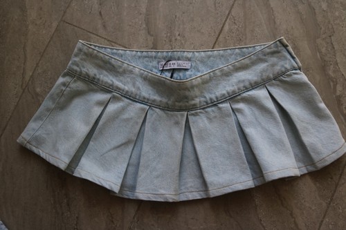 Denim pleated micro mini - mini, 9"