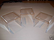 SET OF 3 CLEAR PERSPEX  / ACRYLIC  DISPLAY CABINET RISERS
