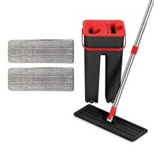360° Flat Squeeze Microfiber Mop & Bucket Set Home Floor Cleaner (color-Red)
