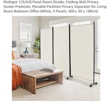 3-Panel Foldable Room Divider on Wheels Mobile Privacy Screen Wall Partition