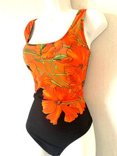 Ladies Black Mix Floral Swimsuit Size 16 - Padded  Costume Bust Support New