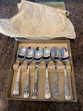 Vintage set of 6 Sheffield stainless chromium plate teaspoons in original box