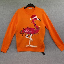 Men's Flamingo Santa Hat Light Up Flashing Christmas Jumper Orange Size Medium