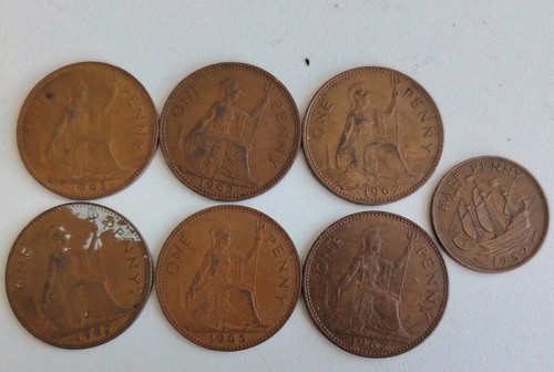 Six old pennies and - six,