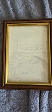 Winnie the Pooh Pencil Drawing Illustration Wooden Frame Playing Pooh Sticks