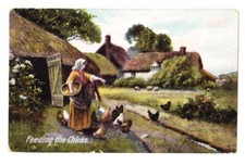 BRITISH Old Antique Vintage Postcard FEEDING THE CHICKS 