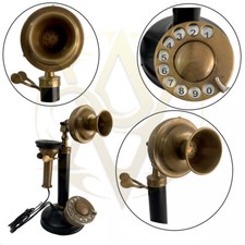 Antique Brass Station Phone Candlestick Telephone Rotary Dial Vintage Home Décor